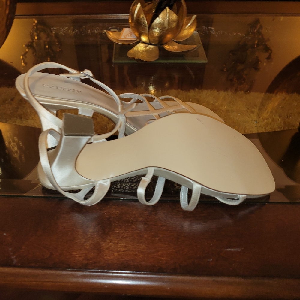 White satin heels